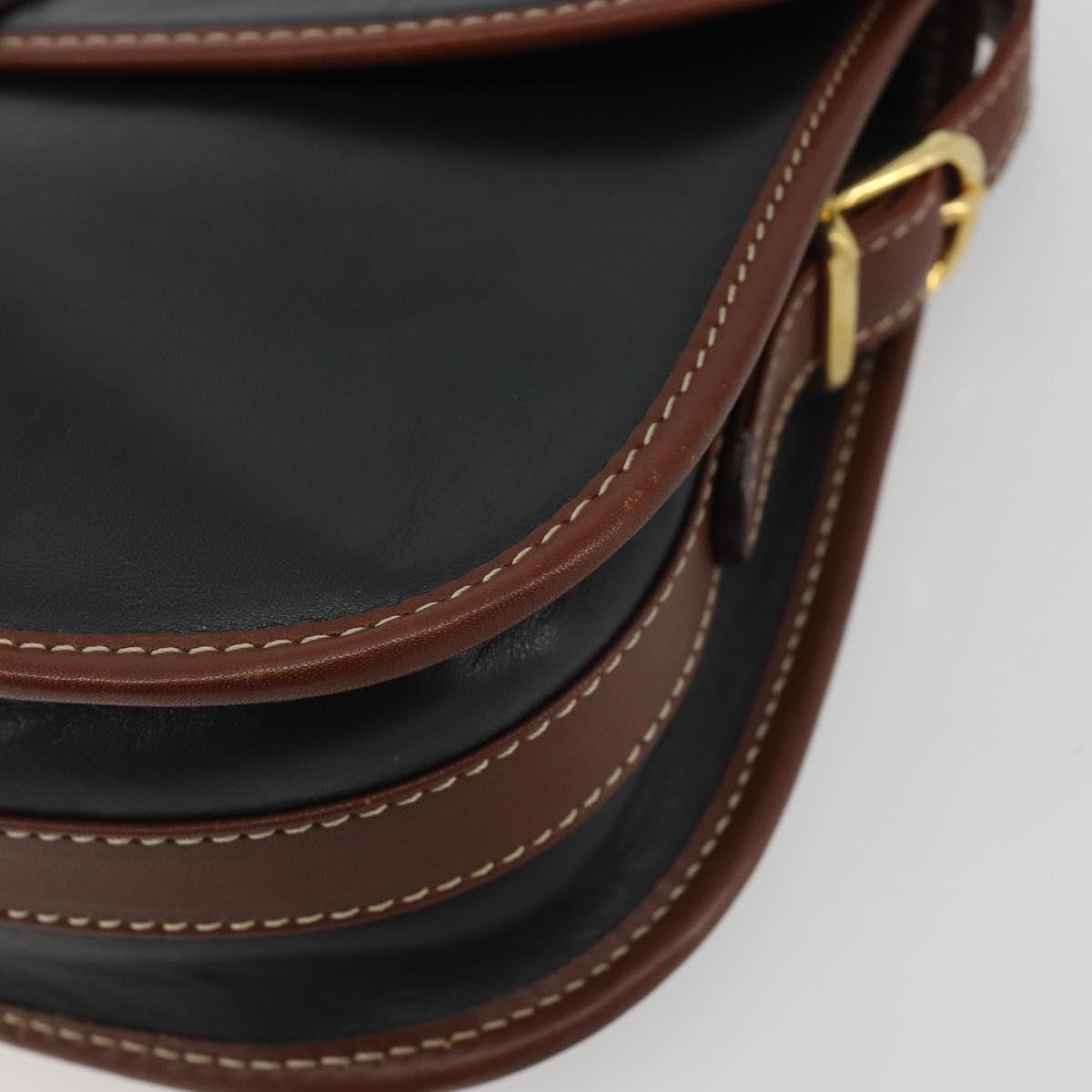 CELINE Shoulder Bag Leather Black Brown Auth ep15389