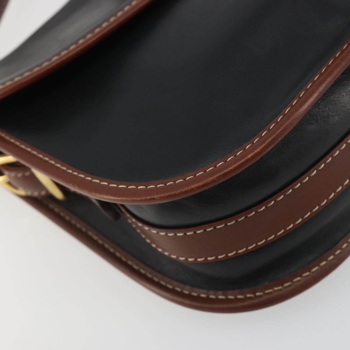 CELINE Shoulder Bag Leather Black Brown Auth ep15389