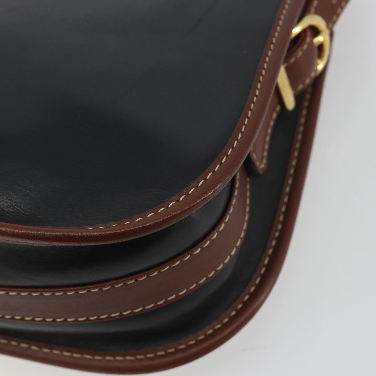 CELINE Shoulder Bag Leather Black Brown Auth ep15389