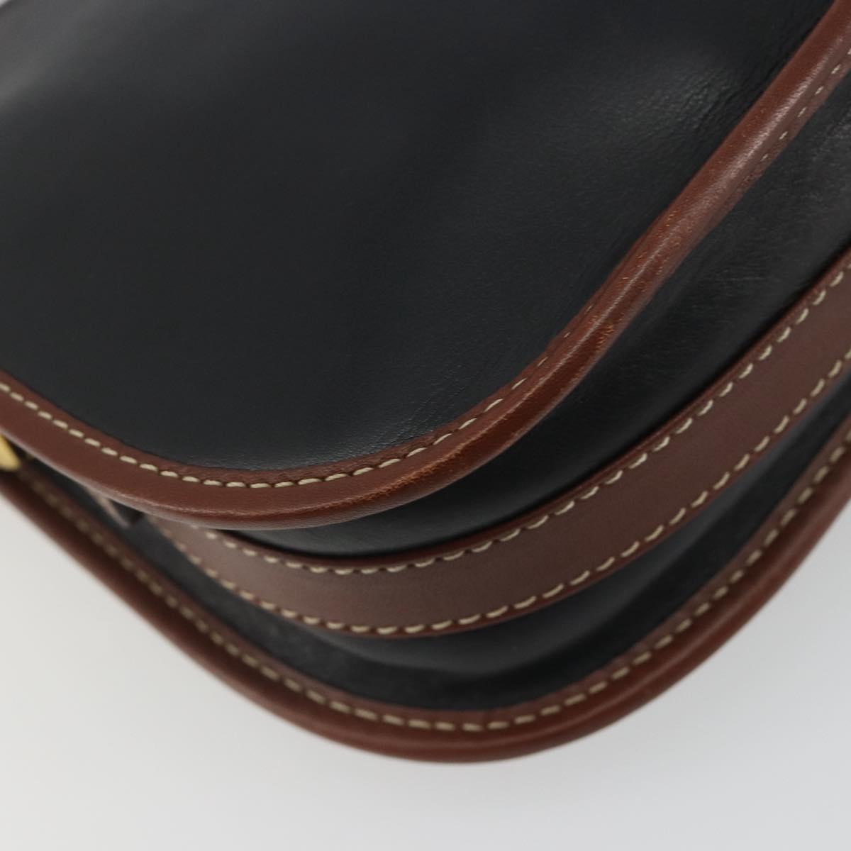 CELINE Shoulder Bag Leather Black Brown Auth ep15389