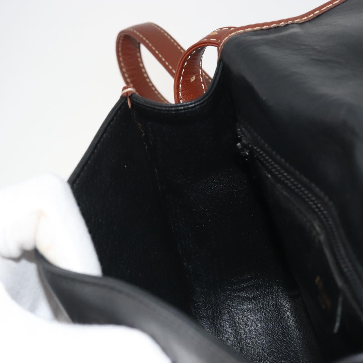 CELINE Shoulder Bag Leather Black Brown Auth ep15389