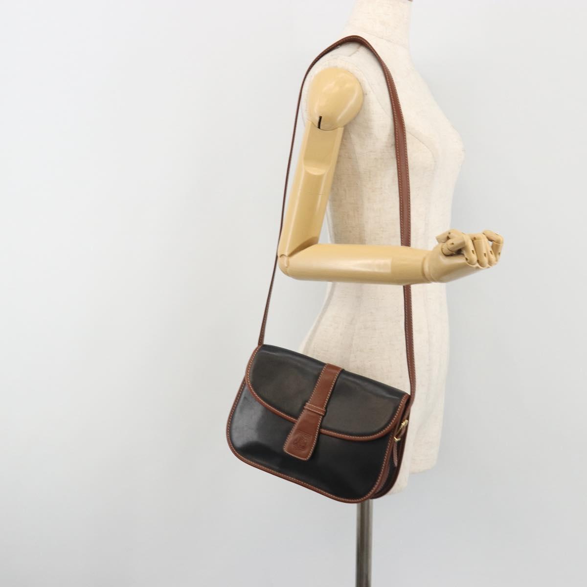 CELINE Shoulder Bag Leather Black Brown Auth ep15389