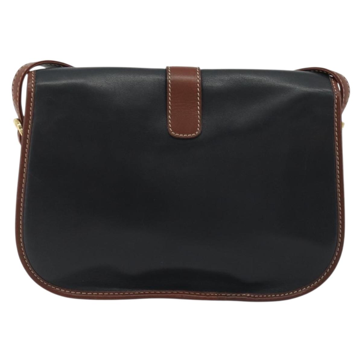 CELINE Shoulder Bag Leather Black Brown Auth ep15389