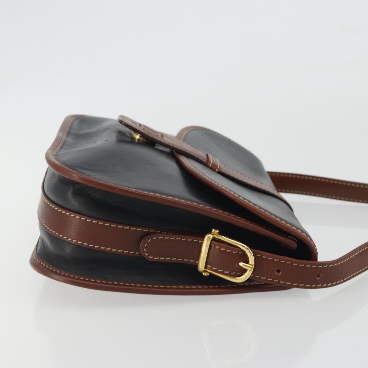 CELINE Shoulder Bag Leather Black Brown Auth ep15389