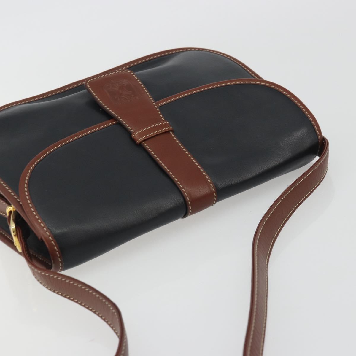 CELINE Shoulder Bag Leather Black Brown Auth ep15389