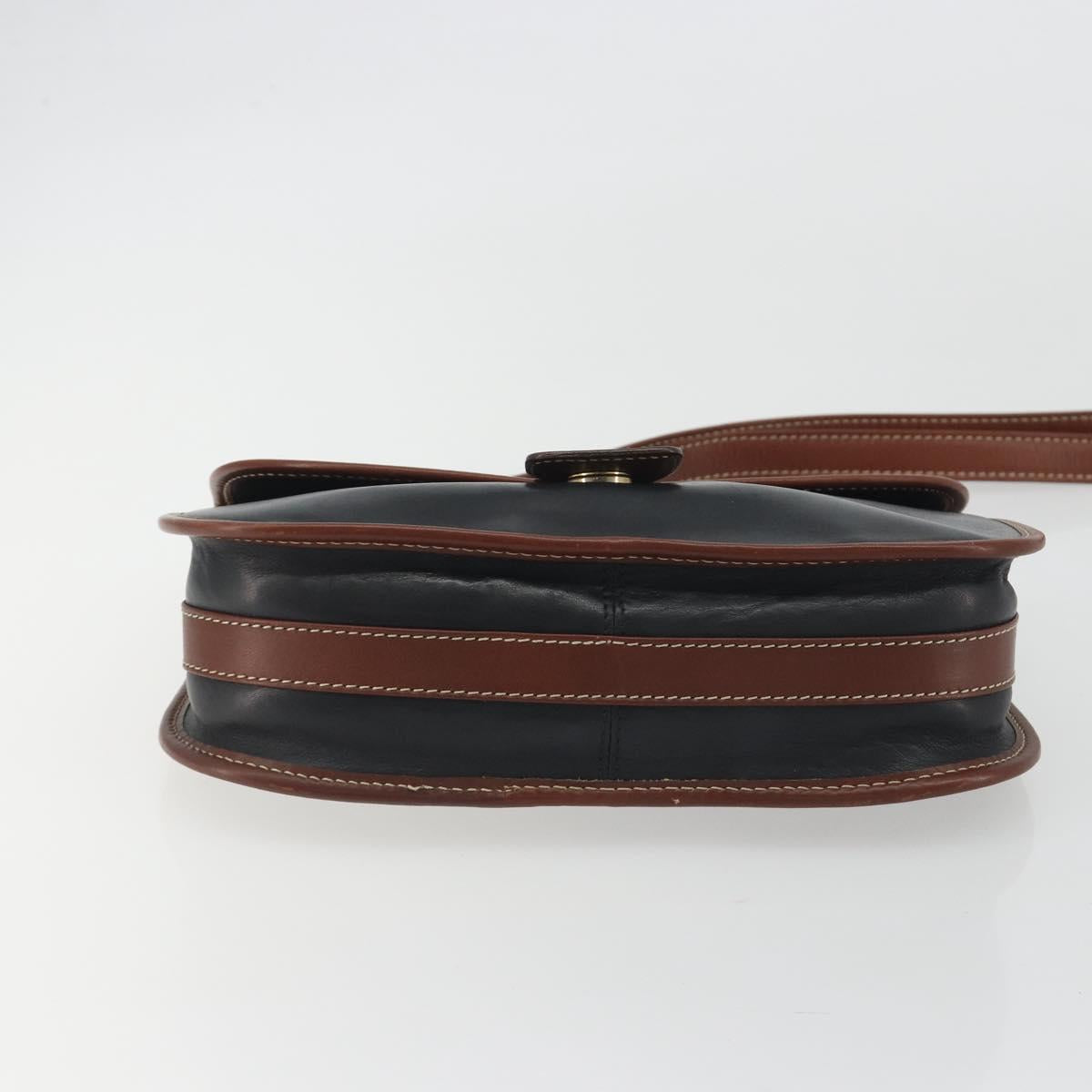 CELINE Shoulder Bag Leather Black Brown Auth ep15389