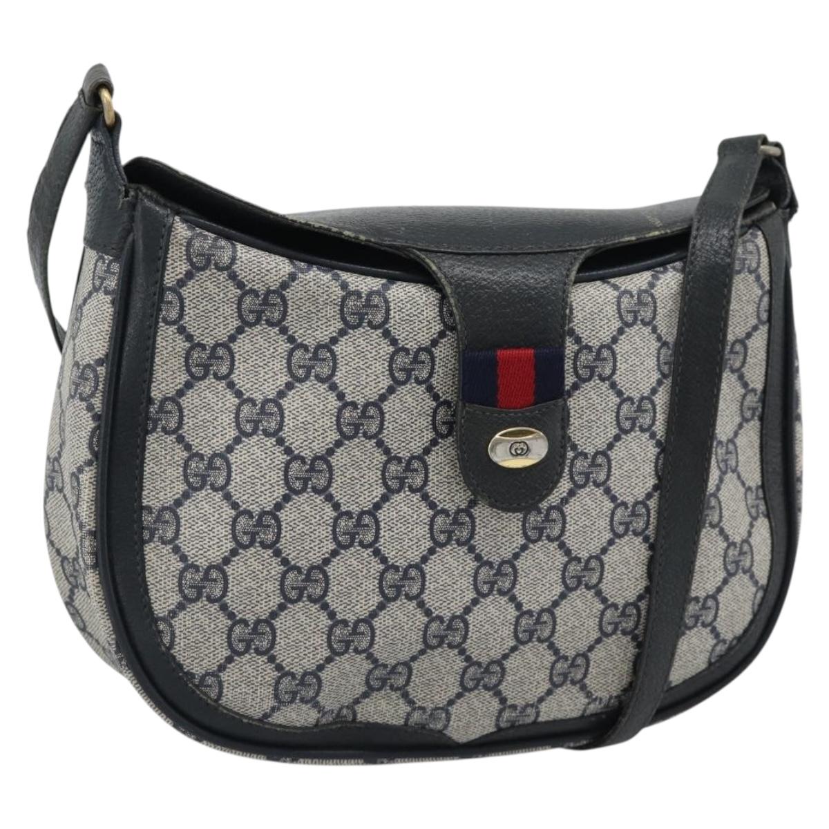 GUCCI GG Supreme Shoulder Bag PVC Leather Navy Gold Tone Auth ep15390
