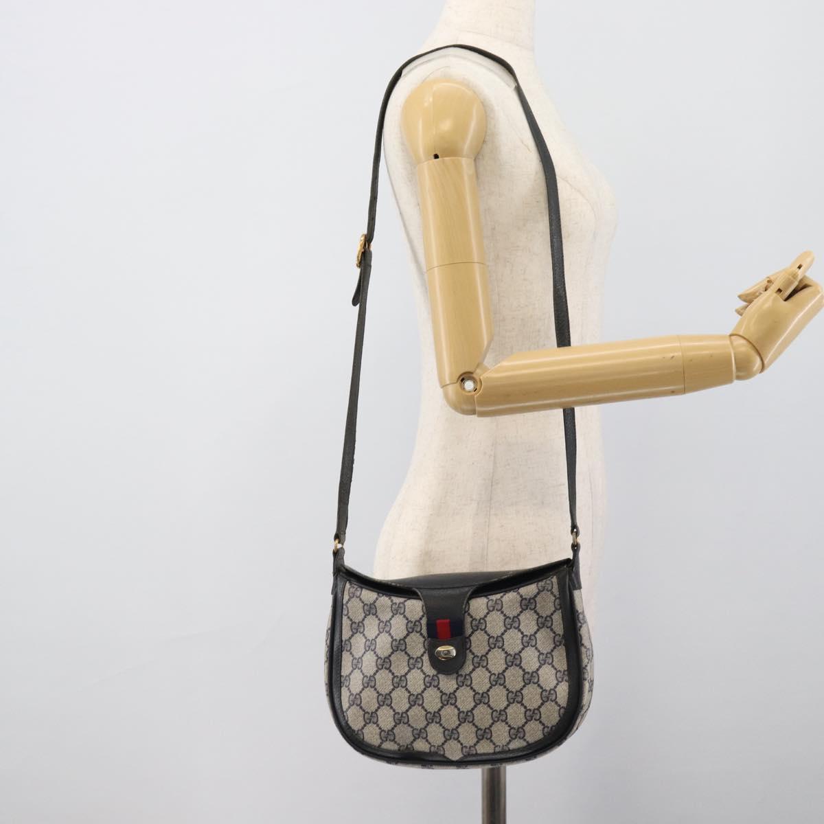 GUCCI GG Supreme Shoulder Bag PVC Leather Navy Gold Tone Auth ep15390
