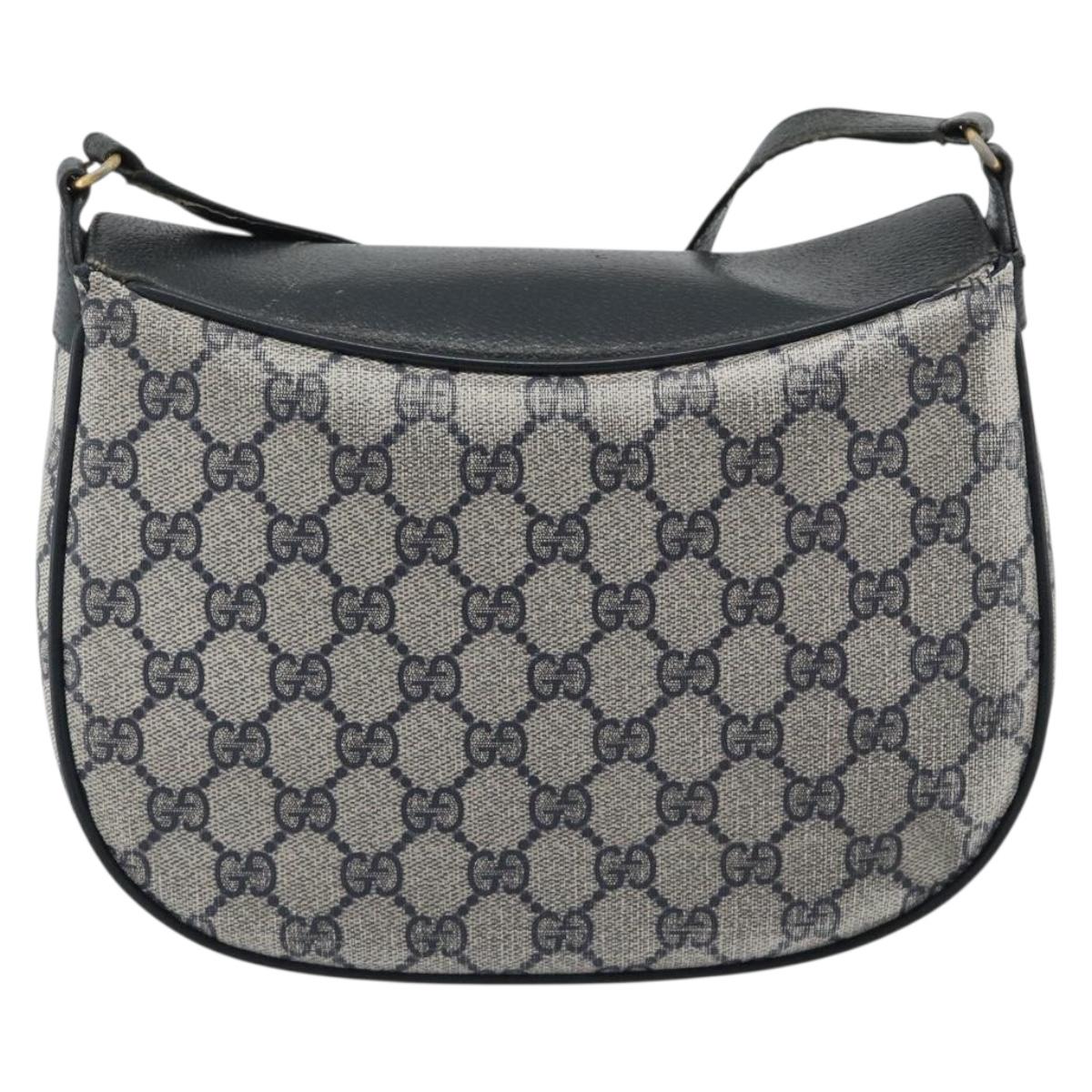 GUCCI GG Supreme Shoulder Bag PVC Leather Navy Gold Tone Auth ep15390