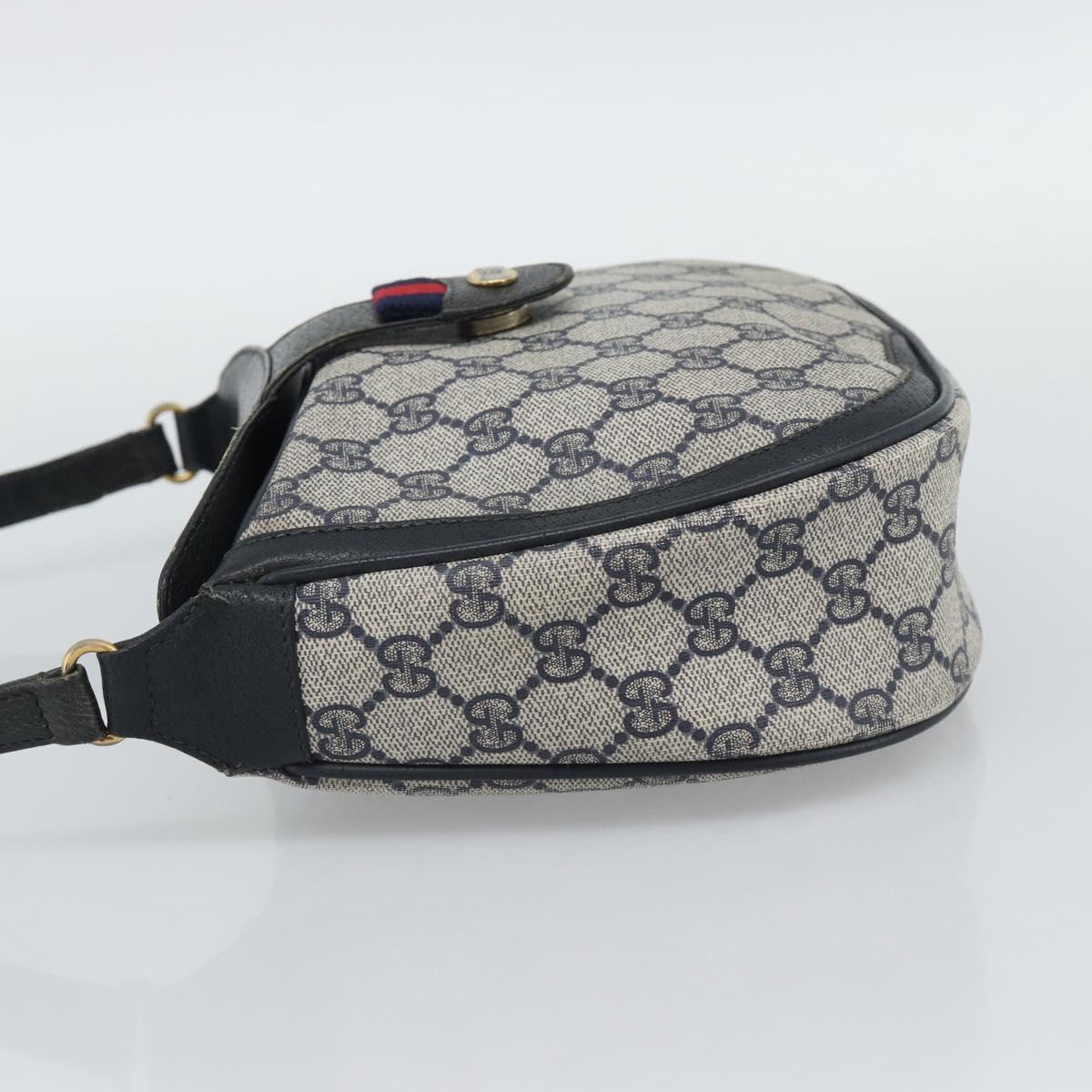 GUCCI GG Supreme Shoulder Bag PVC Leather Navy Gold Tone Auth ep15390