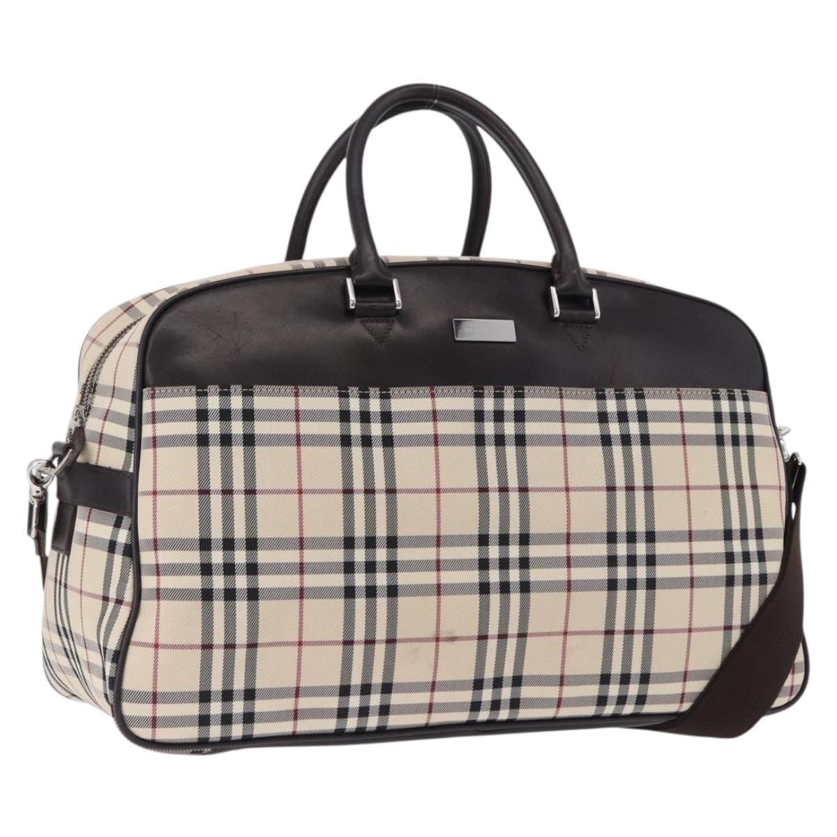 BURBERRY Nova Check Boston Bag Canvas 2way Beige Silver Auth ep15395