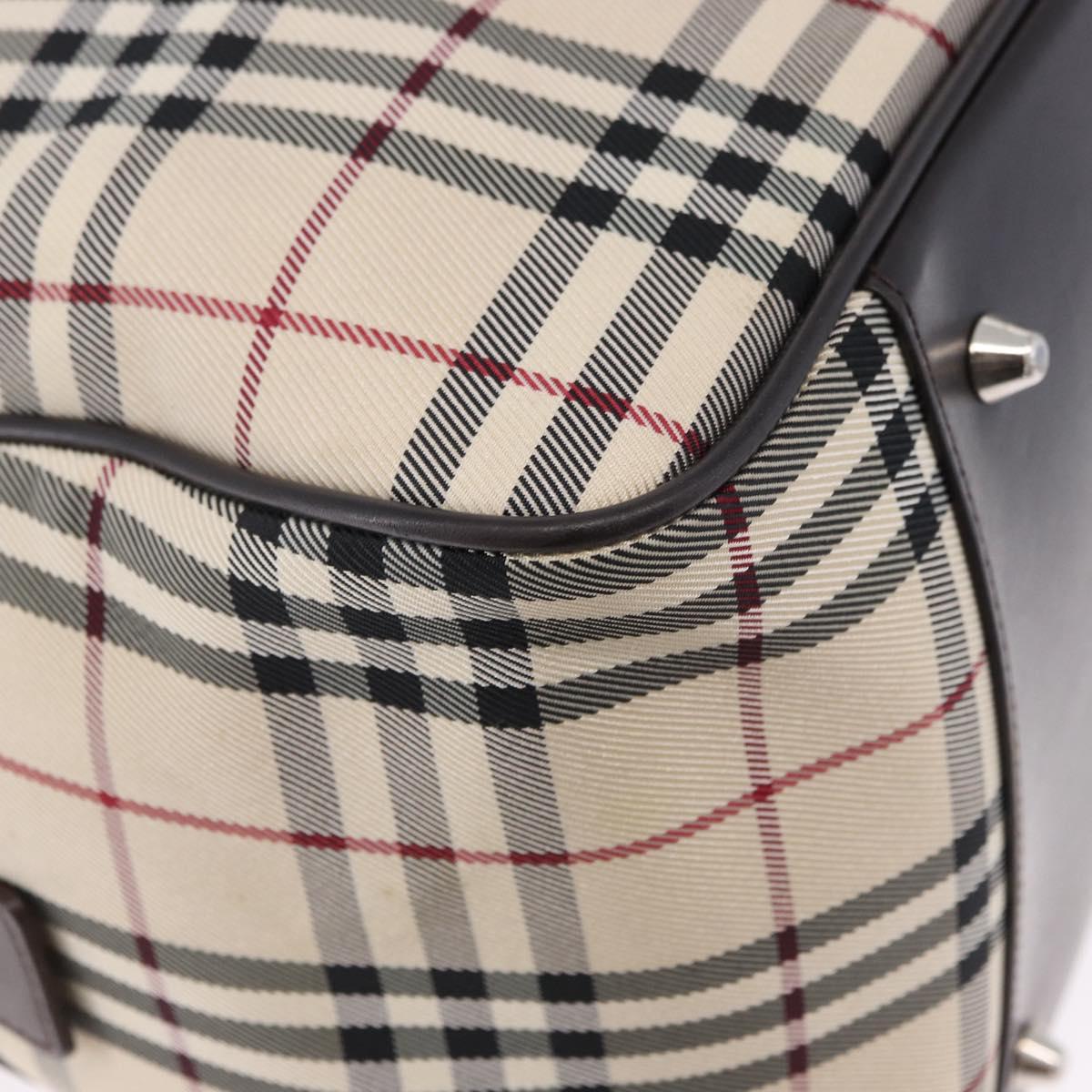BURBERRY Nova Check Boston Bag Canvas 2way Beige Silver Auth ep15395
