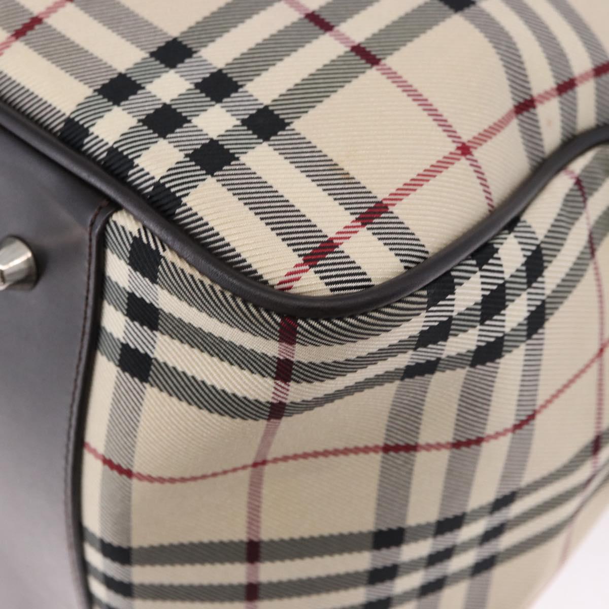 BURBERRY Nova Check Boston Bag Canvas 2way Beige Silver Auth ep15395