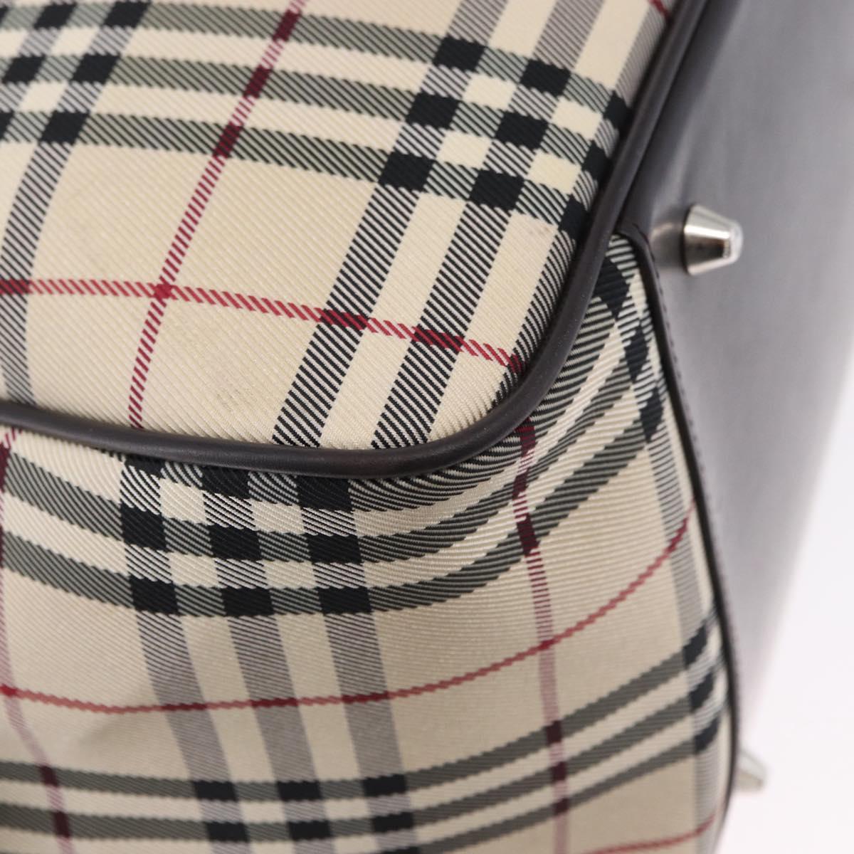 BURBERRY Nova Check Boston Bag Canvas 2way Beige Silver Auth ep15395