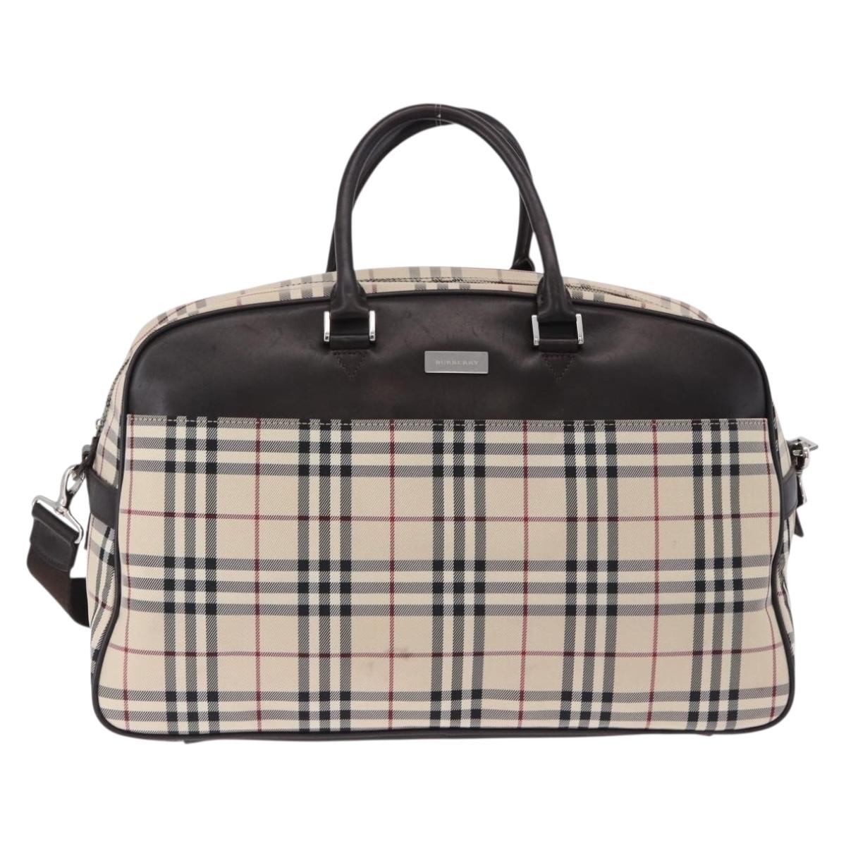 BURBERRY Nova Check Boston Bag Canvas 2way Beige Silver Auth ep15395