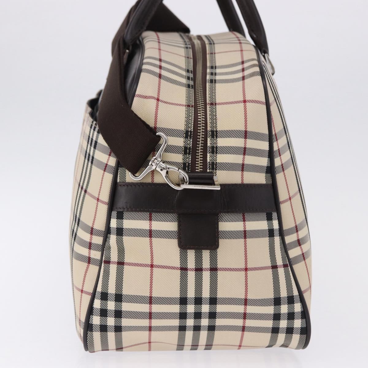 BURBERRY Nova Check Boston Bag Canvas 2way Beige Silver Auth ep15395