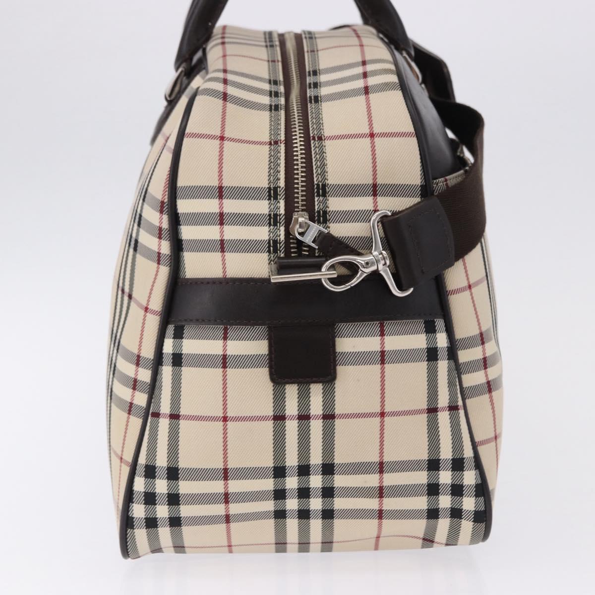 BURBERRY Nova Check Boston Bag Canvas 2way Beige Silver Auth ep15395