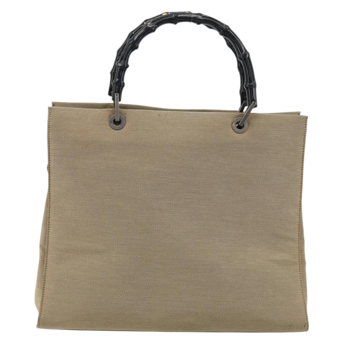 GUCCI Bamboo Hand Bag Canvas Beige Black 002 1010 Auth ep15398