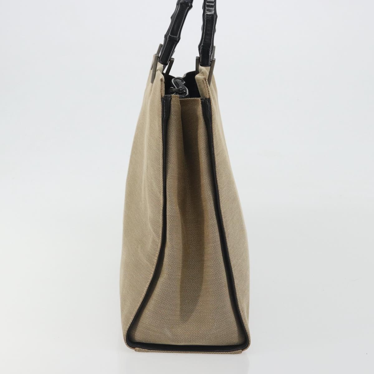 GUCCI Bamboo Hand Bag Canvas Beige Black 002 1010 Auth ep15398