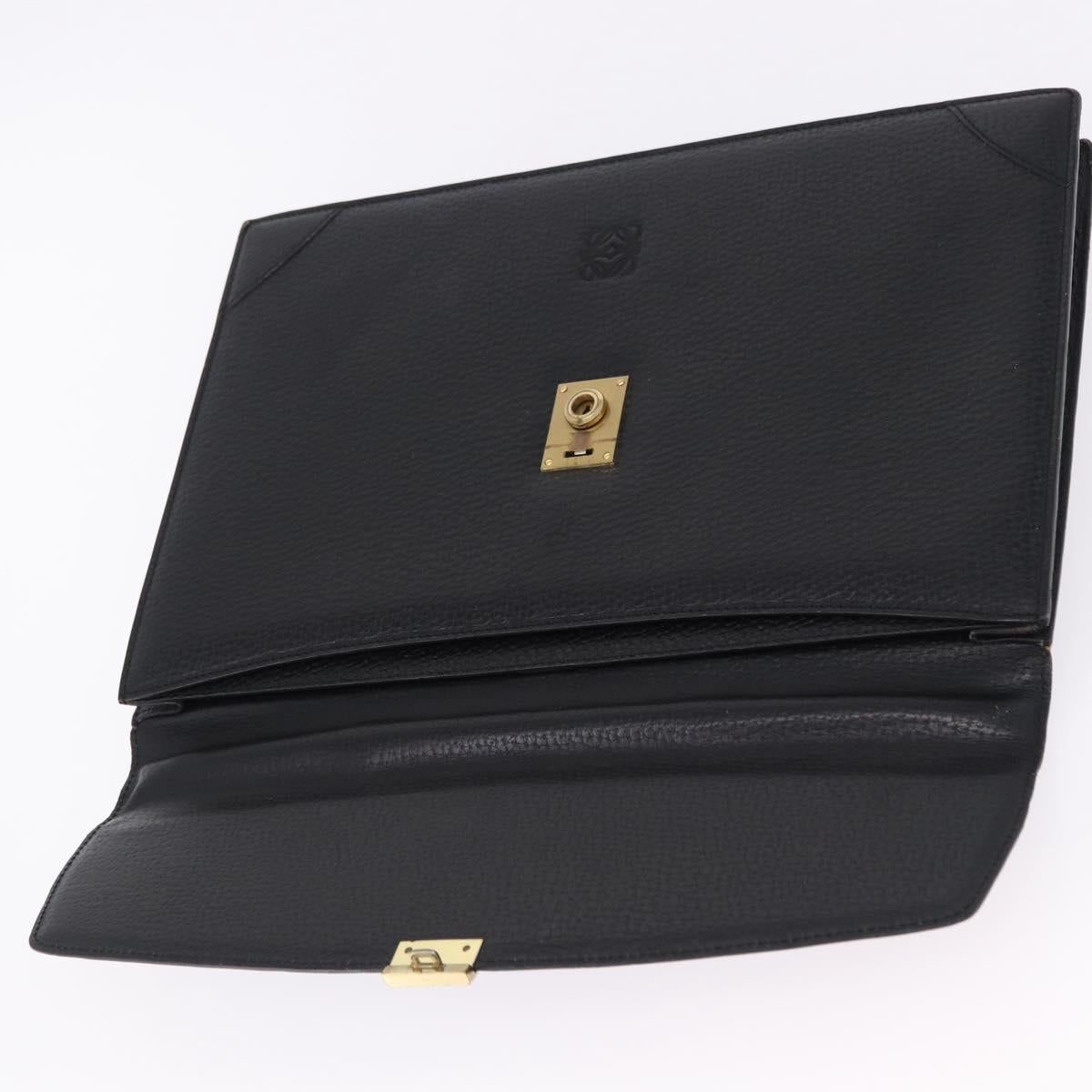 LOEWE Business Bag Leather Black Gold Tone Auth ep15399