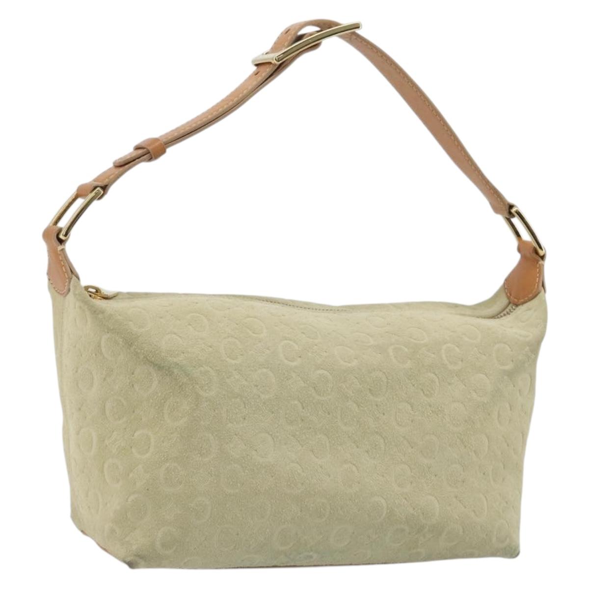 CELINE C Macadam Hand Bag Suede Beige Gold Tone Auth ep15402