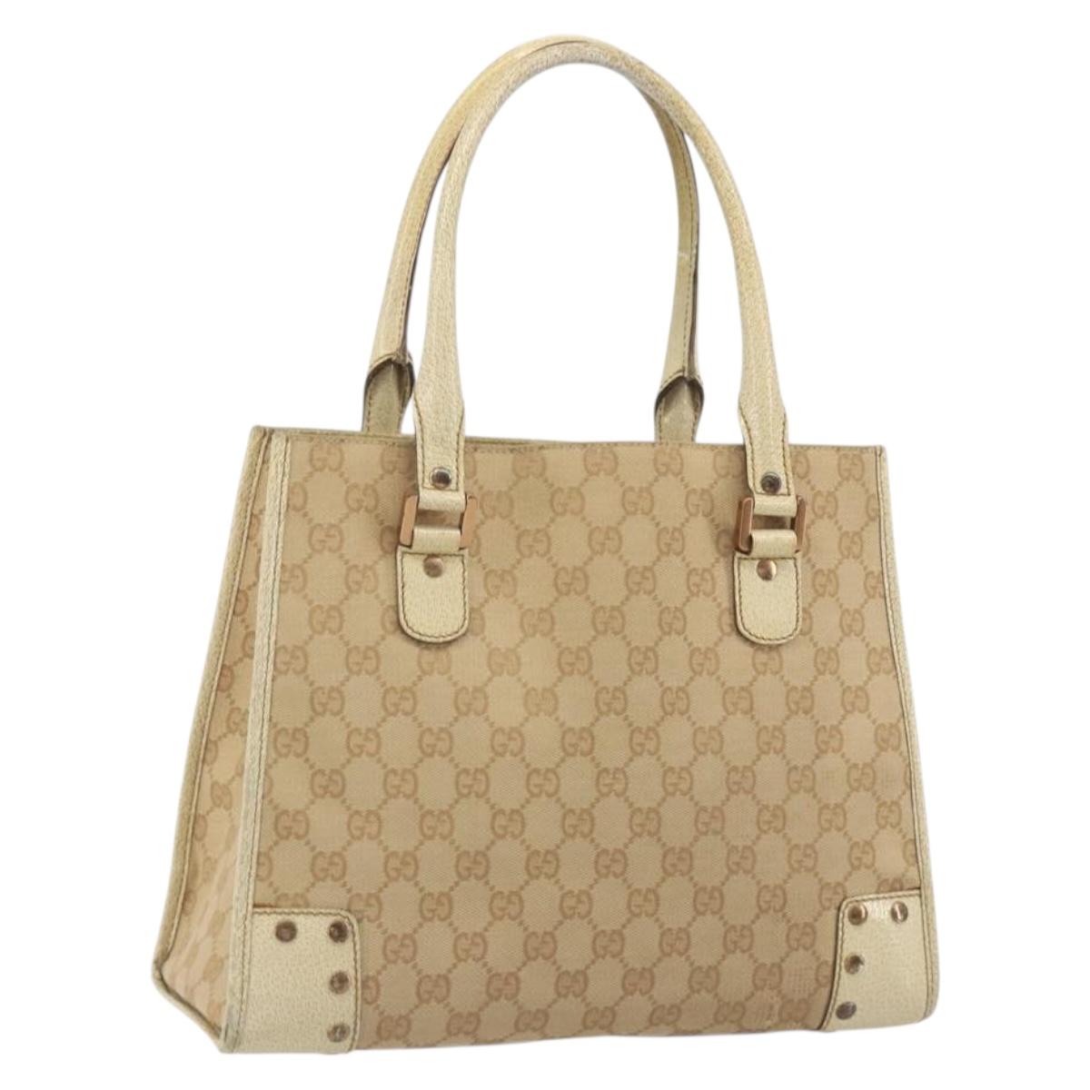 GUCCI GG Canvas Hand Bag Beige Bronze 124260 Auth ep15404