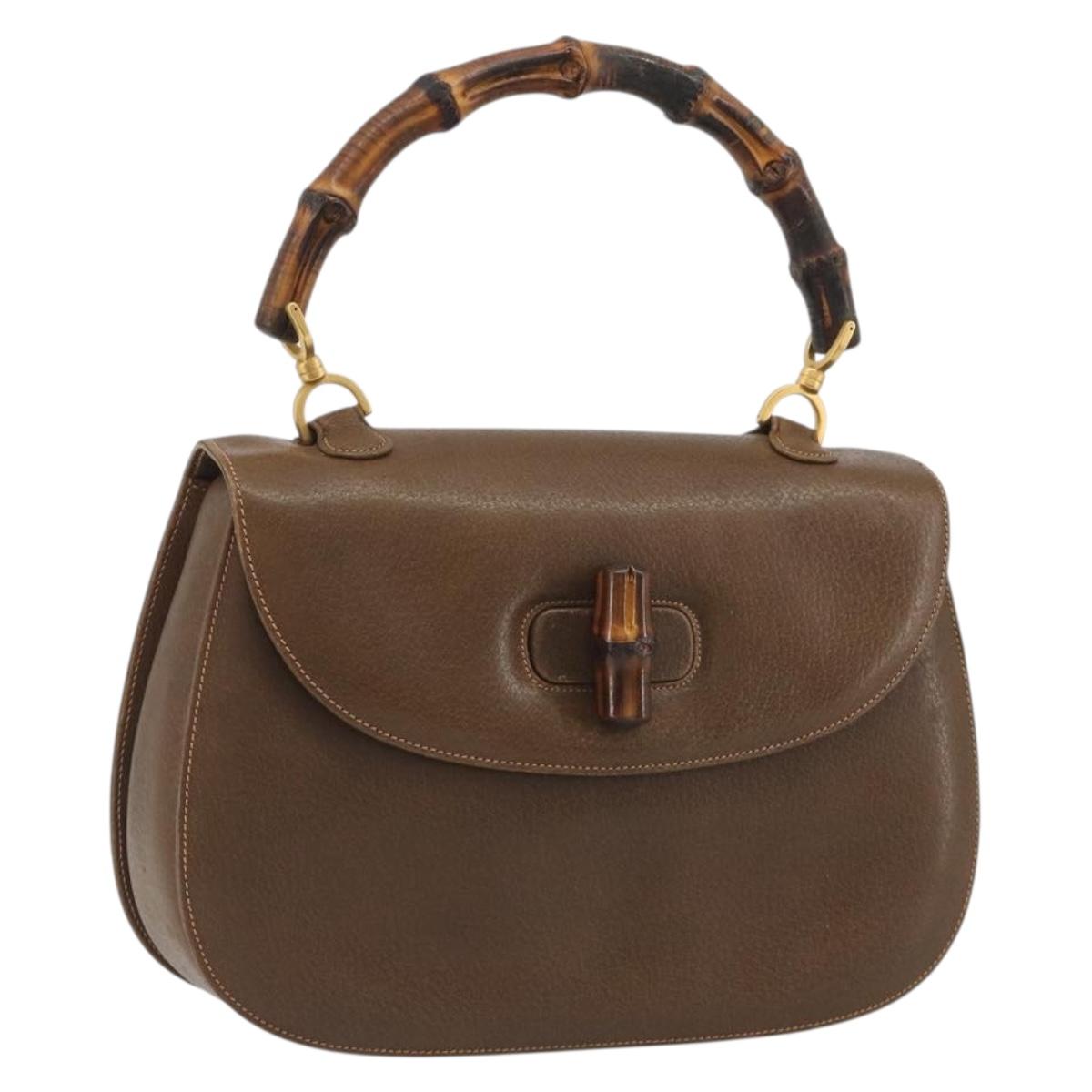 GUCCI Bamboo Hand Bag Leather Brown Gold Tone 000 01 0063 Auth ep15407A