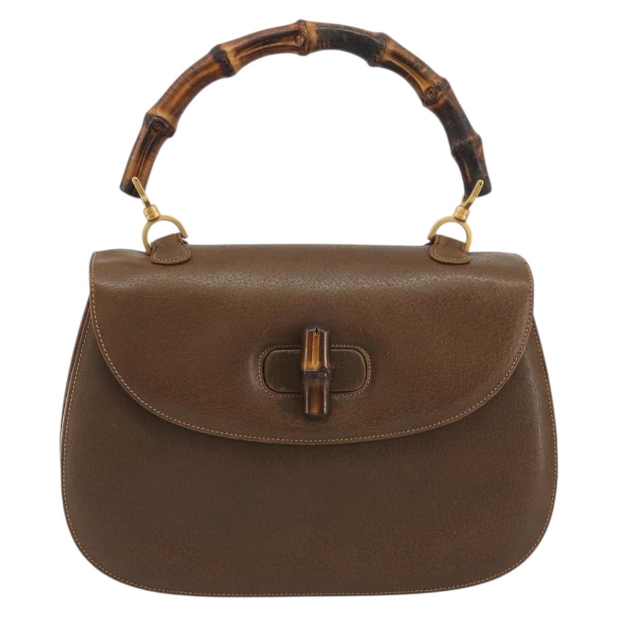 GUCCI Bamboo Hand Bag Leather Brown Gold Tone 000 01 0063 Auth ep15407A