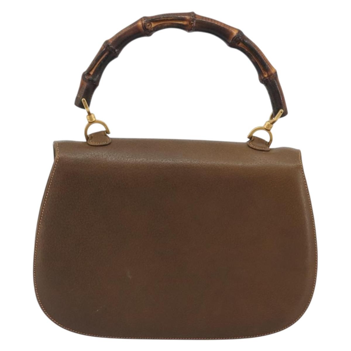 GUCCI Bamboo Hand Bag Leather Brown Gold Tone 000 01 0063 Auth ep15407A