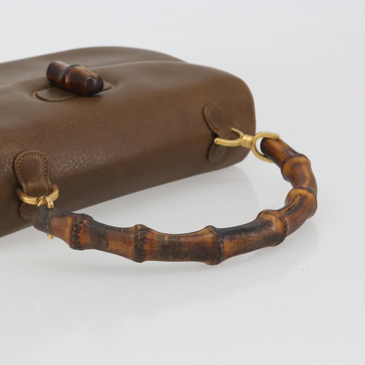 GUCCI Bamboo Hand Bag Leather Brown Gold Tone 000 01 0063 Auth ep15407A