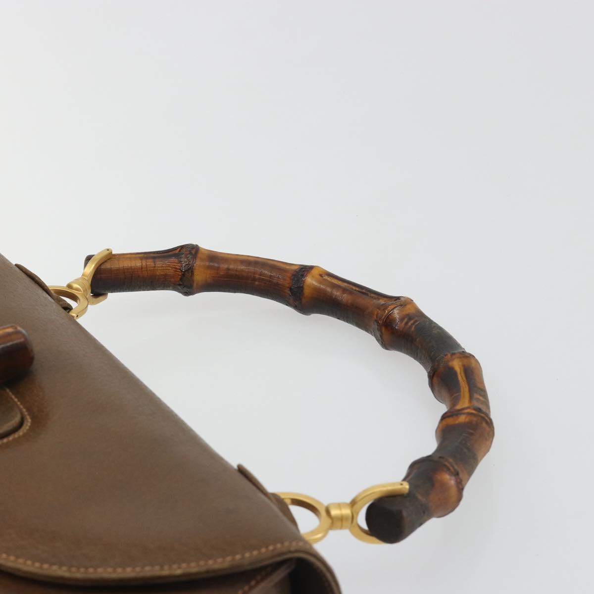 GUCCI Bamboo Hand Bag Leather Brown Gold Tone 000 01 0063 Auth ep15407A