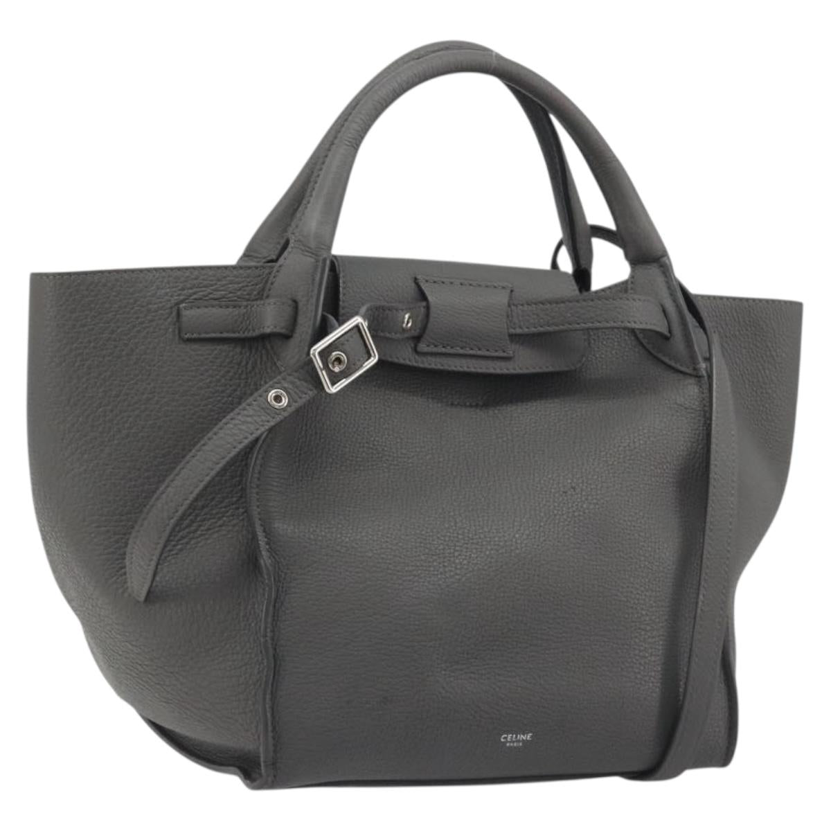 CELINE Big Bag Small Hand Bag Leather 2way Gray Silver Auth ep15408V