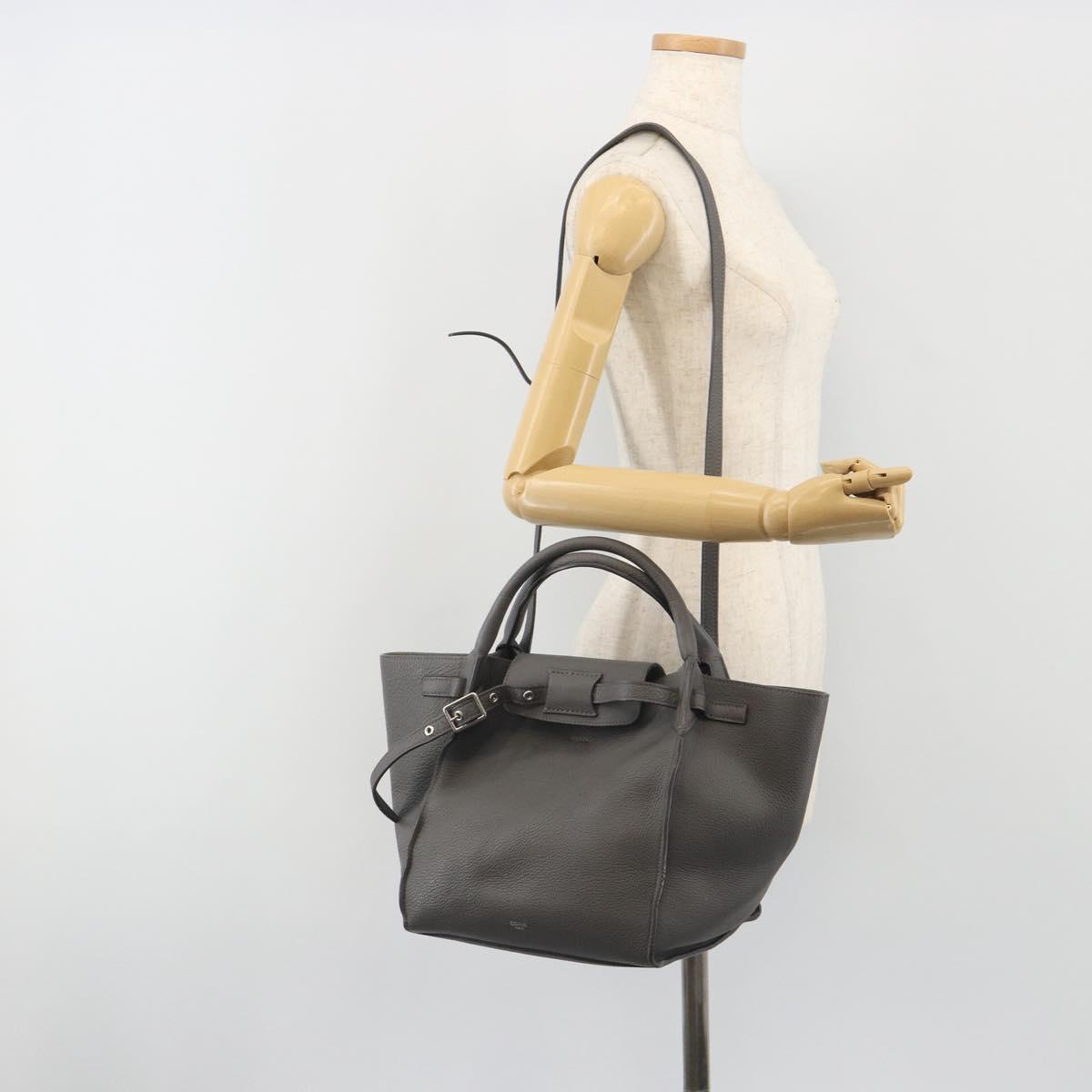 CELINE Big Bag Small Hand Bag Leather 2way Gray Silver Auth ep15408V