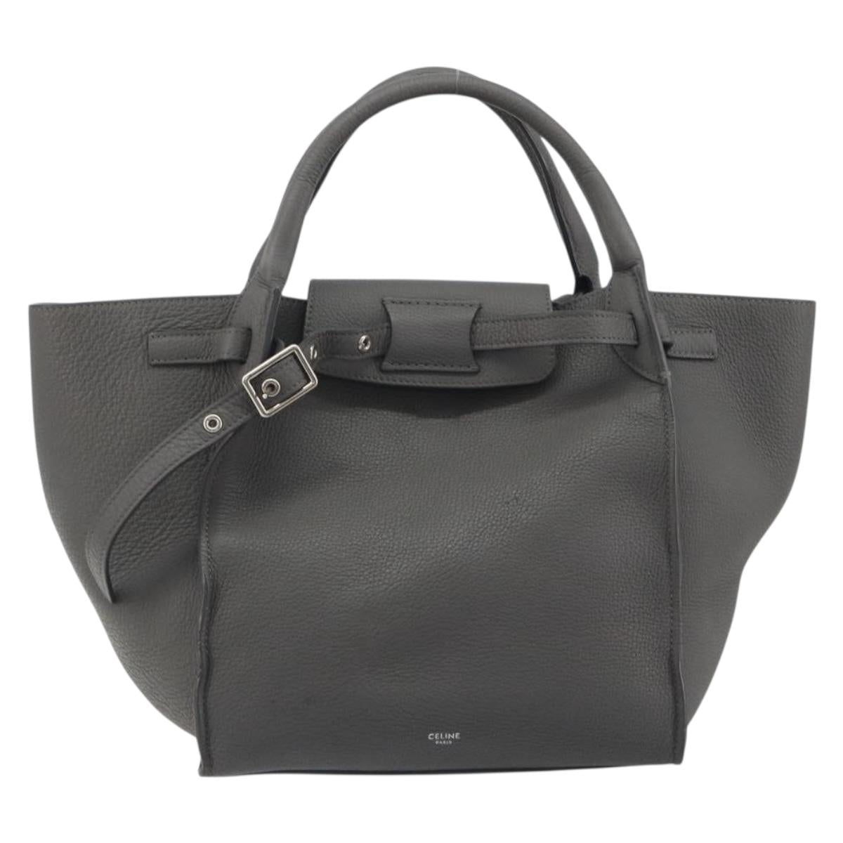 CELINE Big Bag Small Hand Bag Leather 2way Gray Silver Auth ep15408V