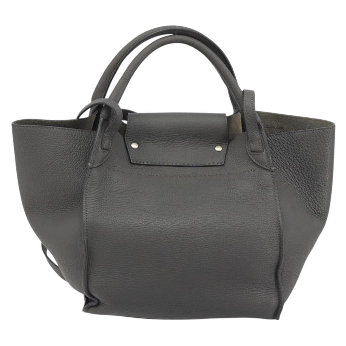 CELINE Big Bag Small Hand Bag Leather 2way Gray Silver Auth ep15408V