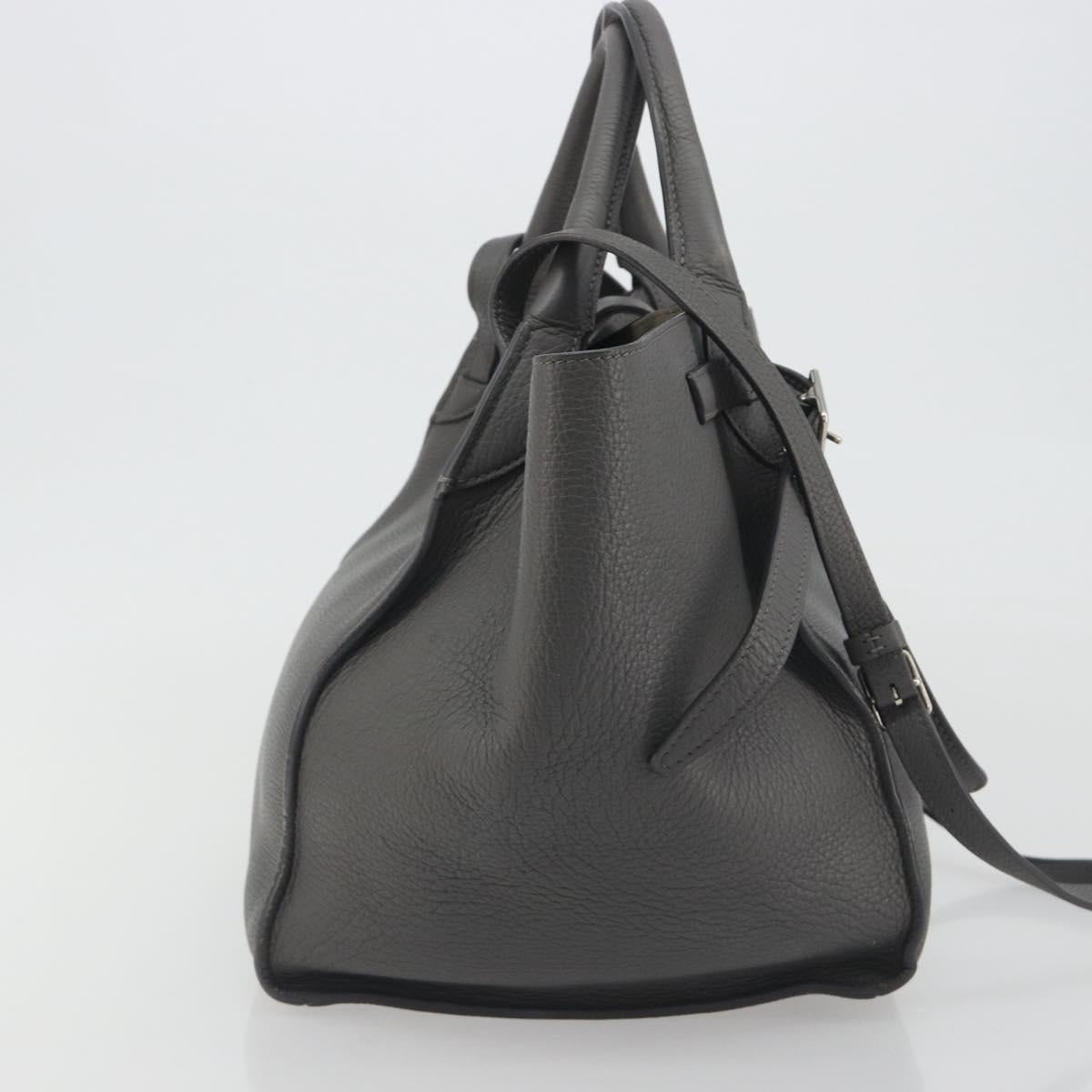 CELINE Big Bag Small Hand Bag Leather 2way Gray Silver Auth ep15408V