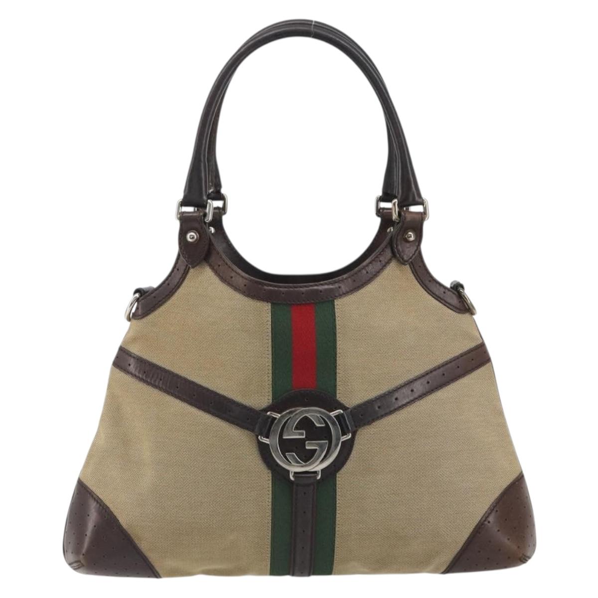 GUCCI Interlocking G Shoulder Bag Canvas Beige Silver Auth ep15409