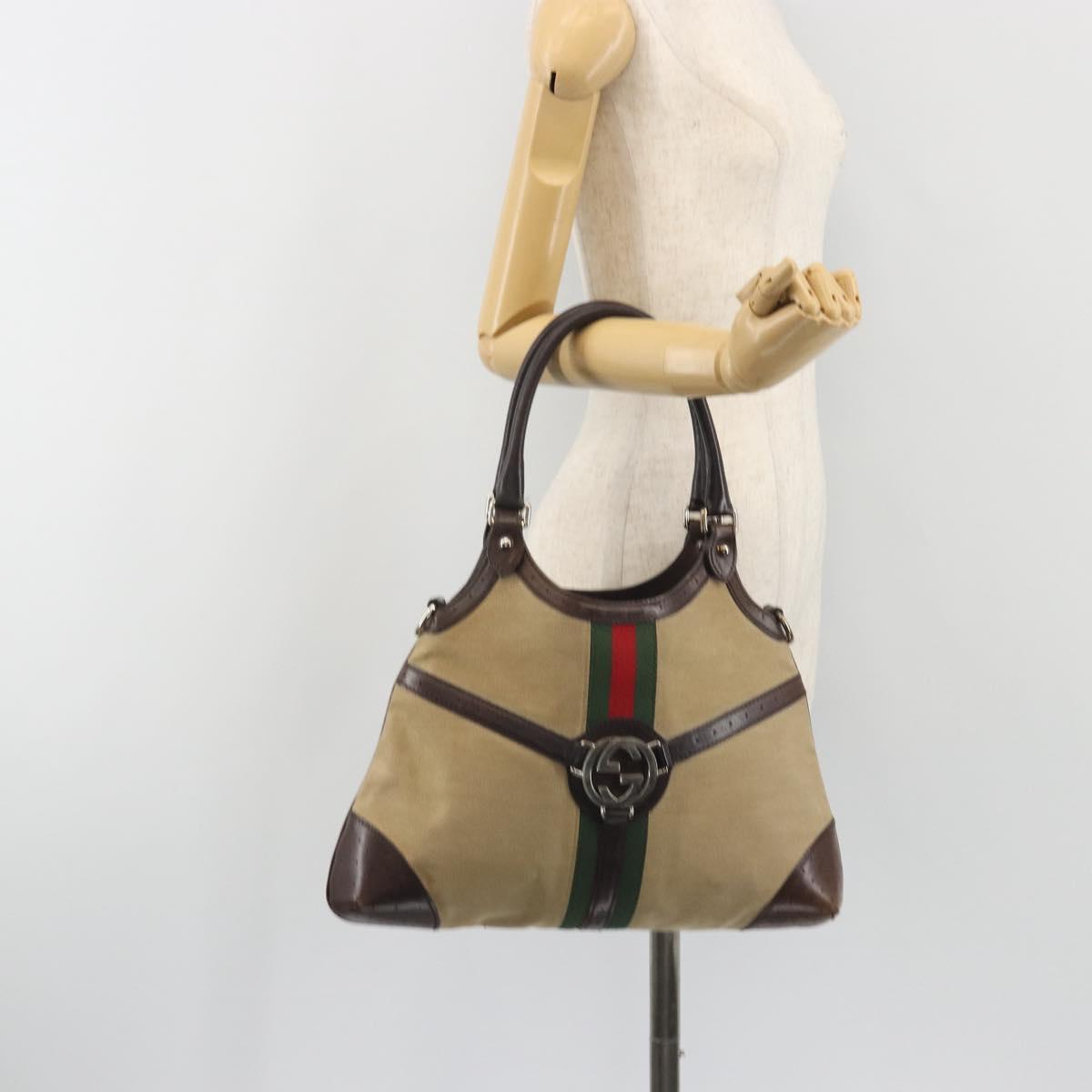 GUCCI Interlocking G Shoulder Bag Canvas Beige Silver Auth ep15409