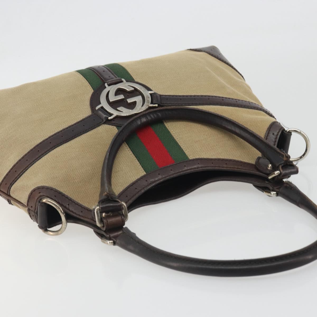 GUCCI Interlocking G Shoulder Bag Canvas Beige Silver Auth ep15409
