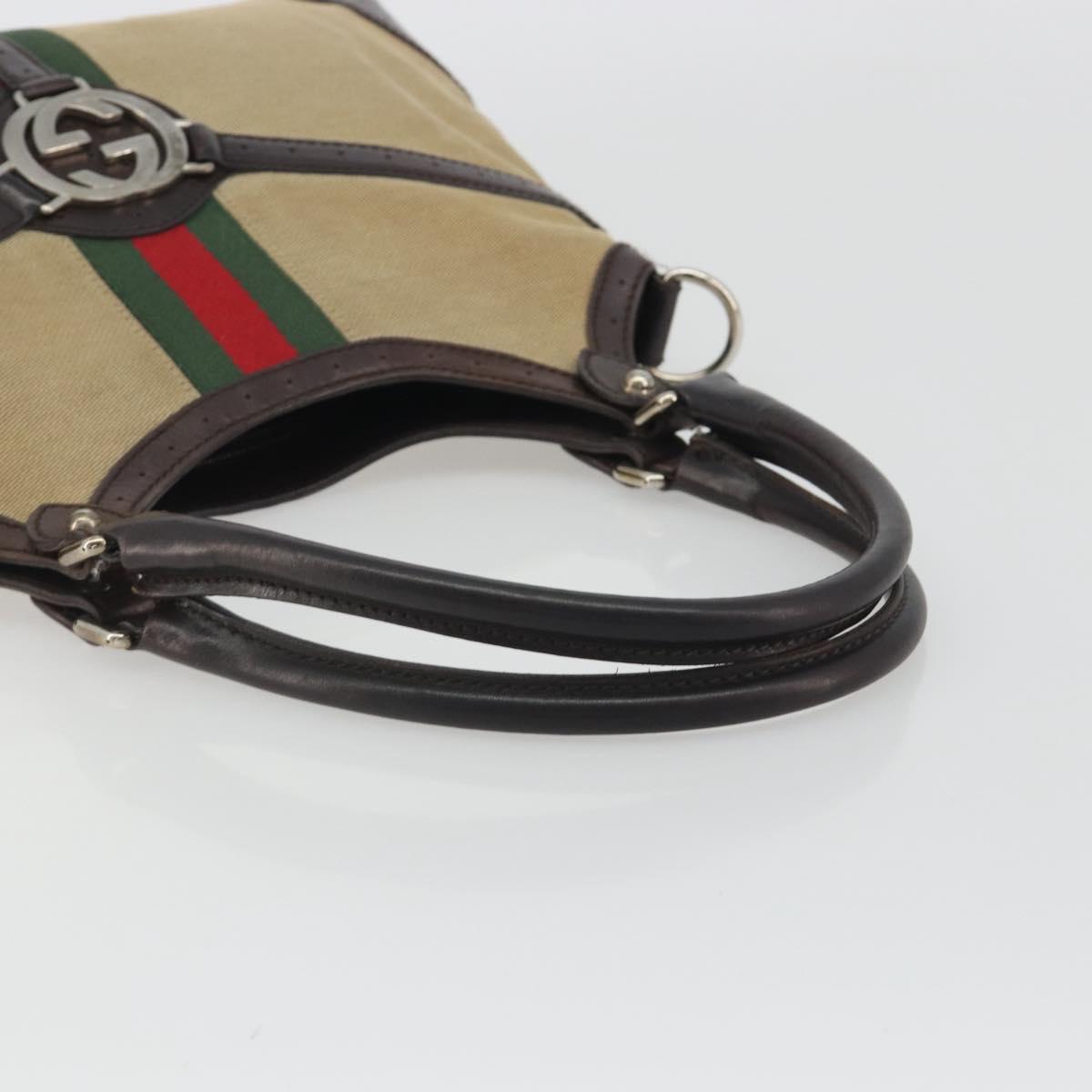 GUCCI Interlocking G Shoulder Bag Canvas Beige Silver Auth ep15409