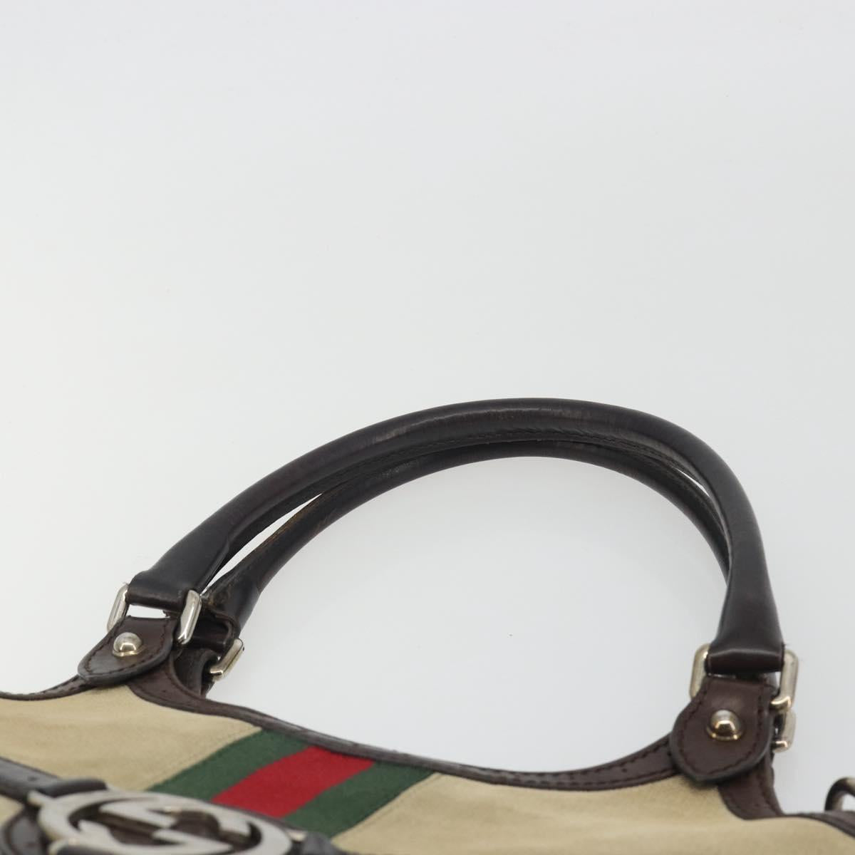 GUCCI Interlocking G Shoulder Bag Canvas Beige Silver Auth ep15409