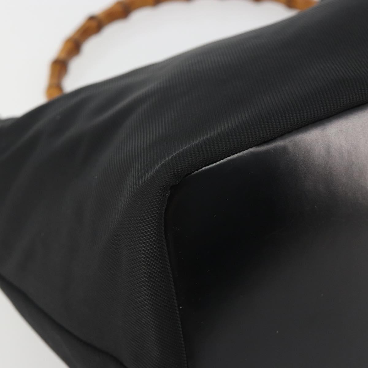 GUCCI Bamboo Hand Bag Nylon Black Silver Auth ep15413