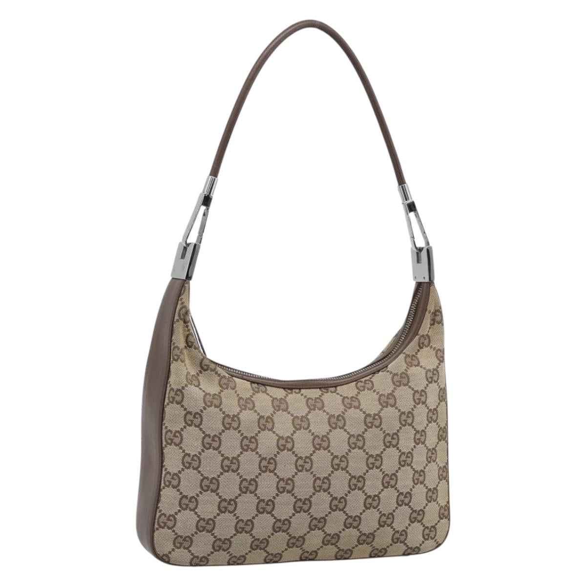 GUCCI GG Canvas Shoulder Bag Beige Silver 001 3812 Auth ep15414A