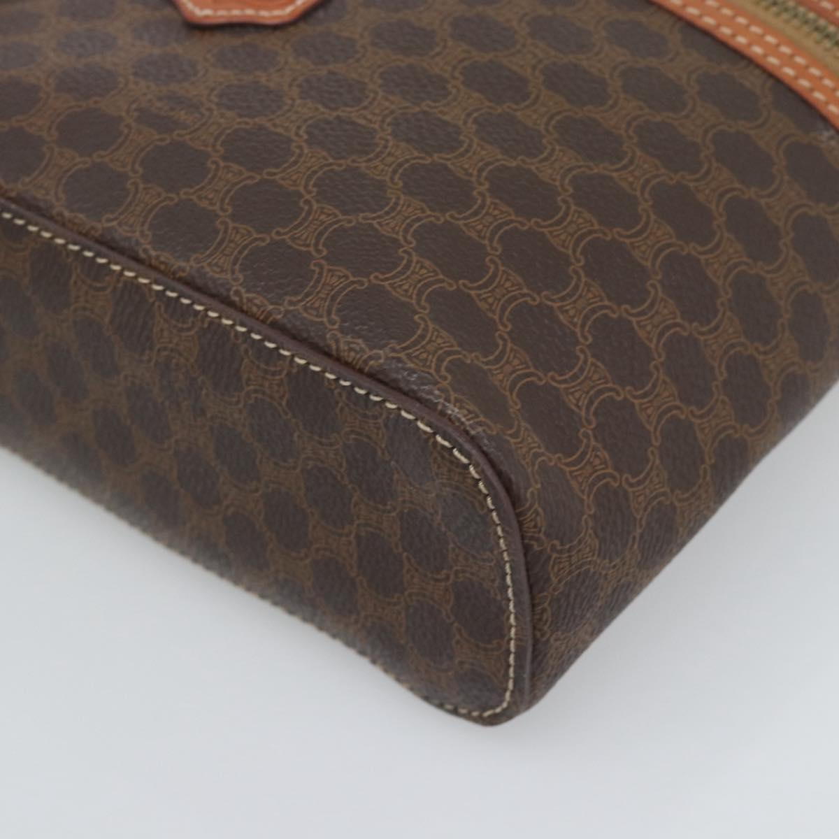 CELINE Macadam Vanity Cosmetic Pouch PVC Leather Brown Gold Tone Auth ep15416