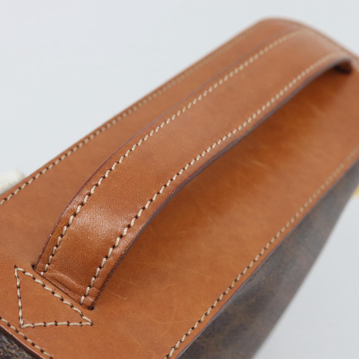 CELINE Macadam Vanity Cosmetic Pouch PVC Leather Brown Gold Tone Auth ep15416