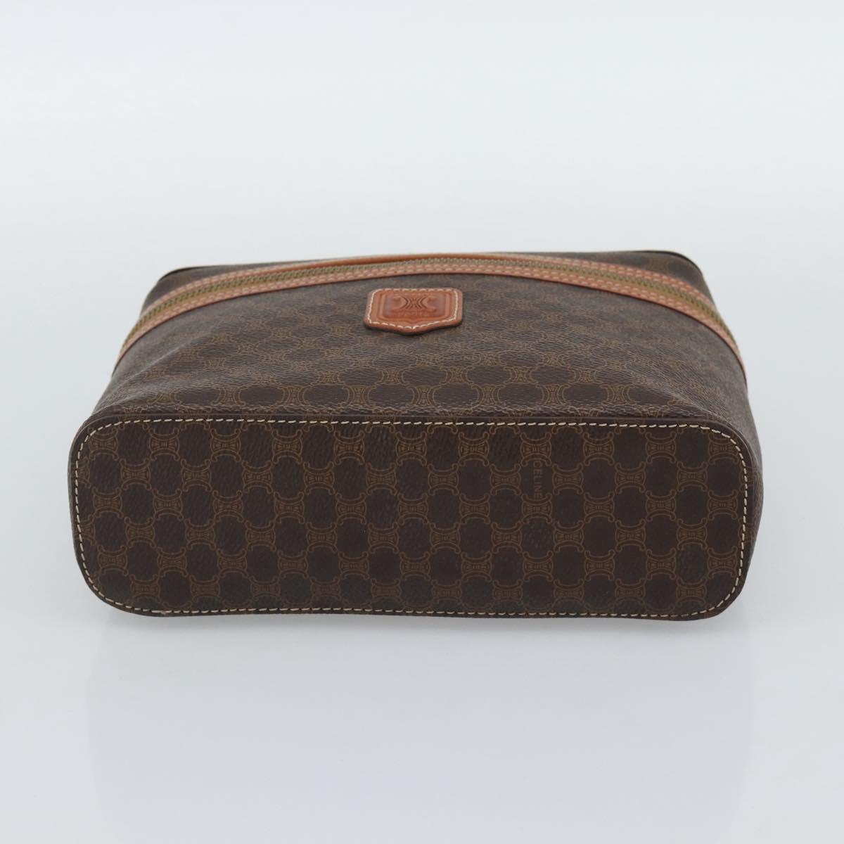 CELINE Macadam Vanity Cosmetic Pouch PVC Leather Brown Gold Tone Auth ep15416