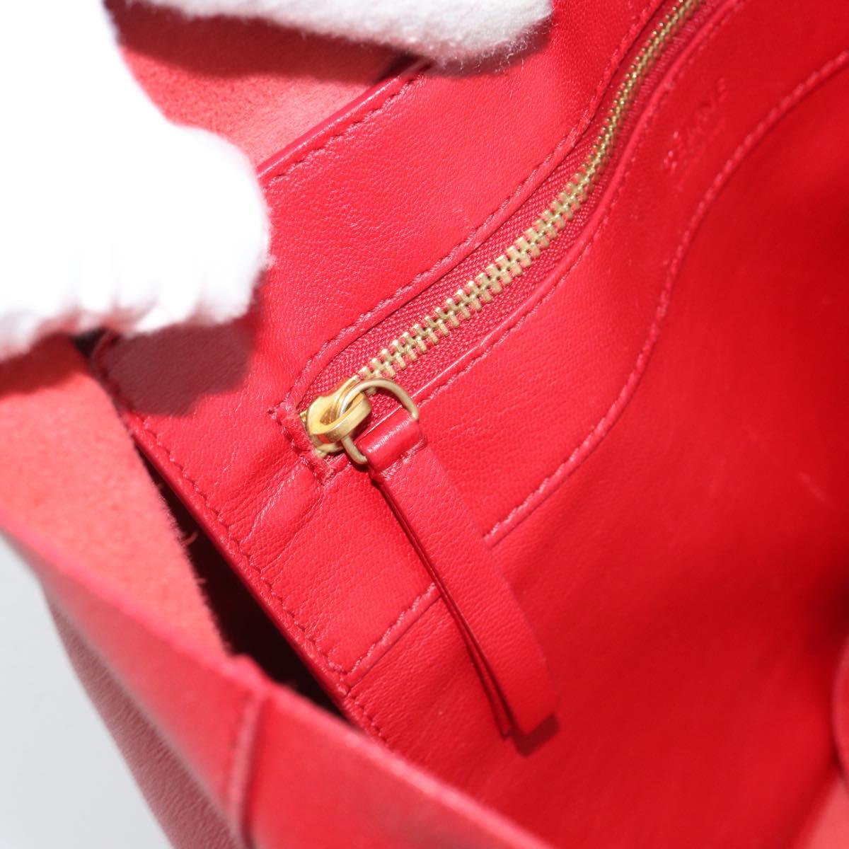 CELINE Horizontal Cabas Tote Bag Leather Red Gold Tone Auth ep15417