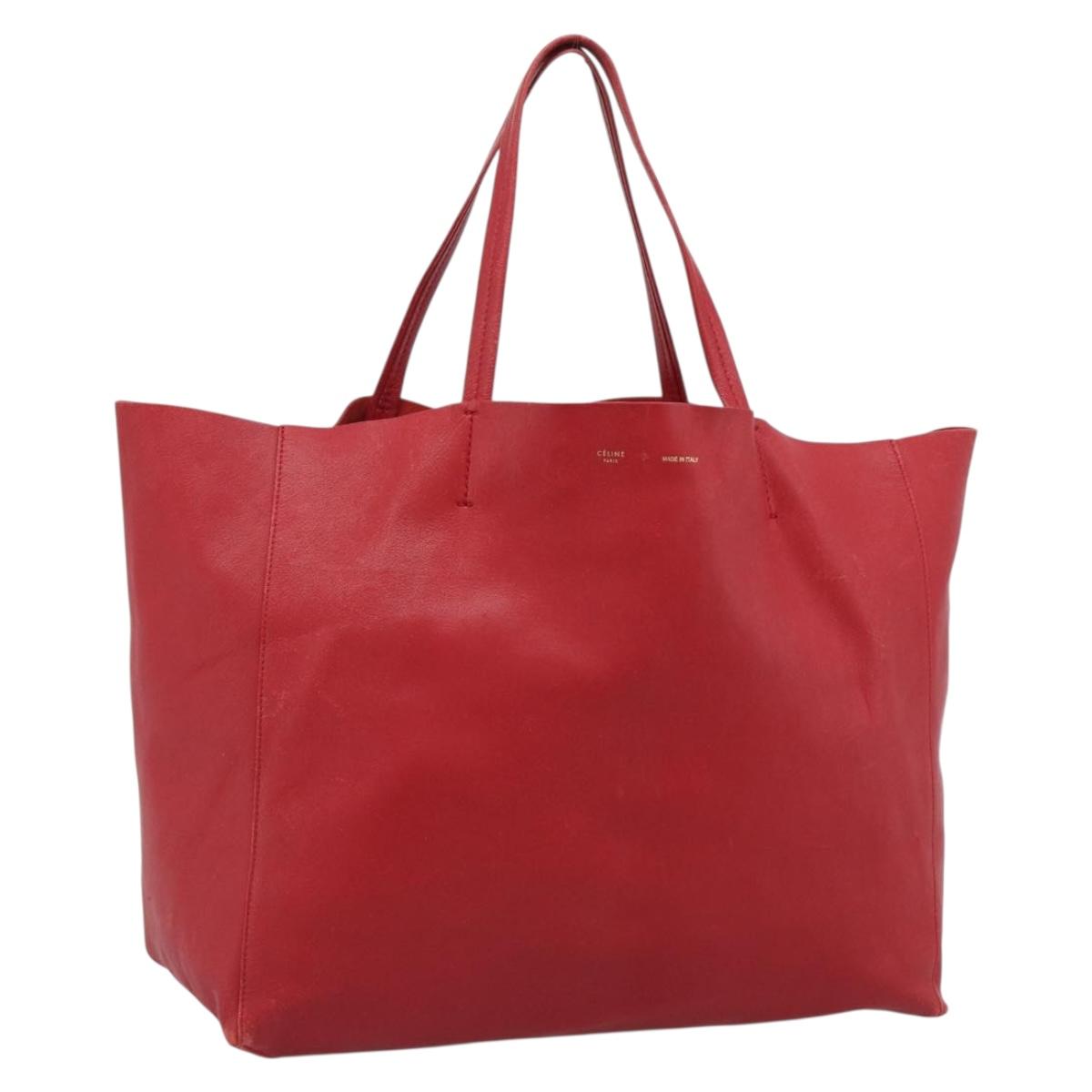 CELINE Horizontal Cabas Tote Bag Leather Red Gold Tone Auth ep15417
