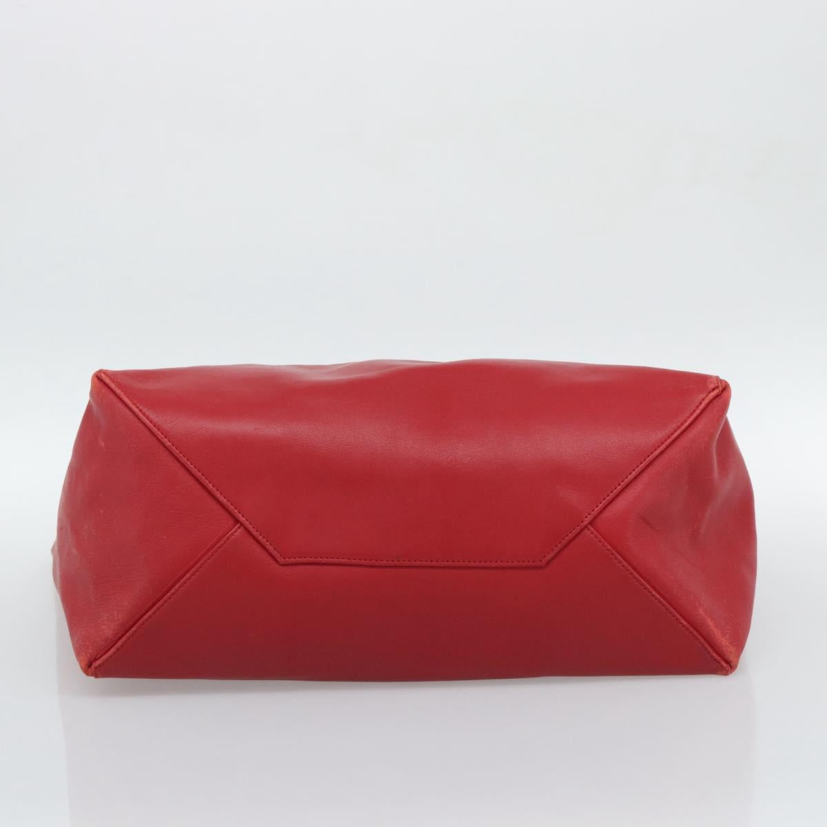 CELINE Horizontal Cabas Tote Bag Leather Red Gold Tone Auth ep15417