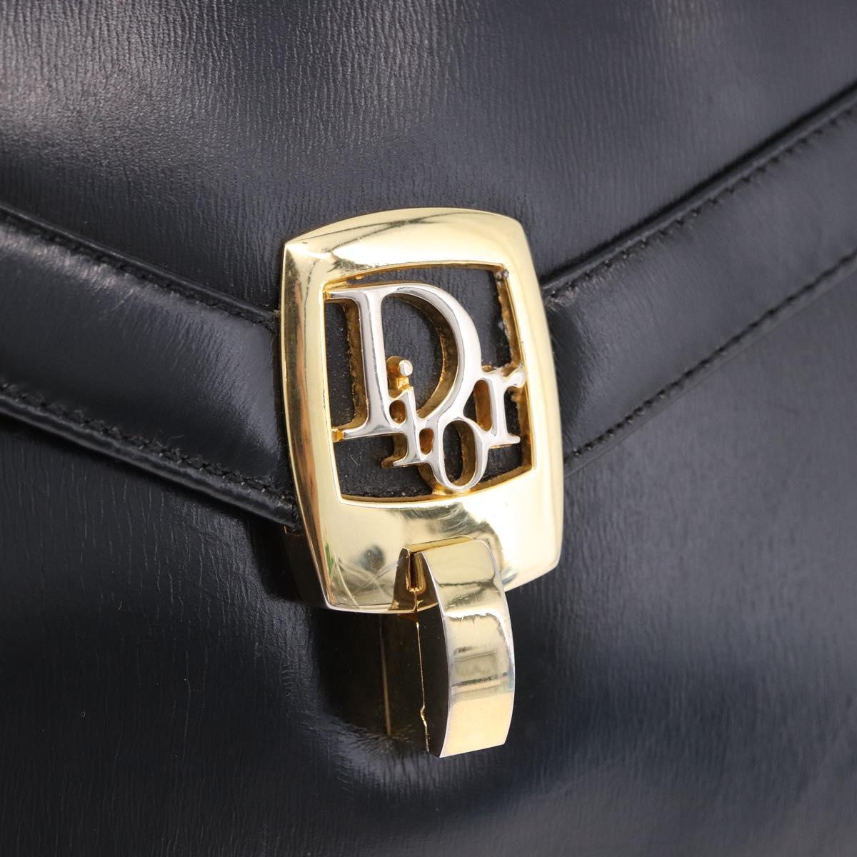 Christian Dior Shoulder Bag Leather Black Gold Tone Auth ep15419